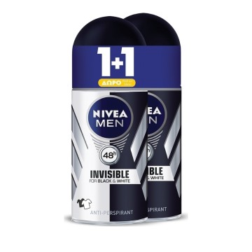 Nivea Men Invisible for Black & White Power Roll-On 48H Ανδρικό Αποσμητικό 1+1 Δώρο 50ml